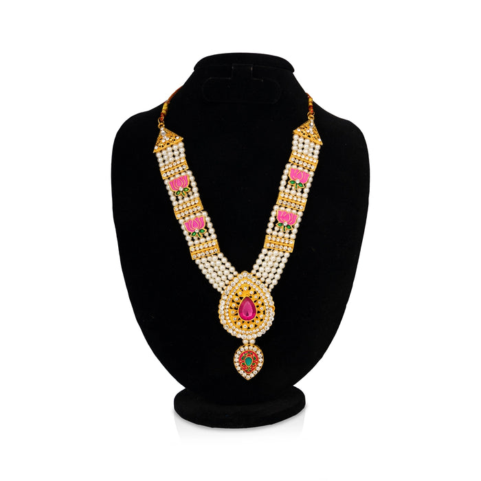 Moti Mala - 9 Inches | 5 Line / Lotus Design Beads Mala/ Stone Jewellery/ Artificial Jewelry For Deity Decor