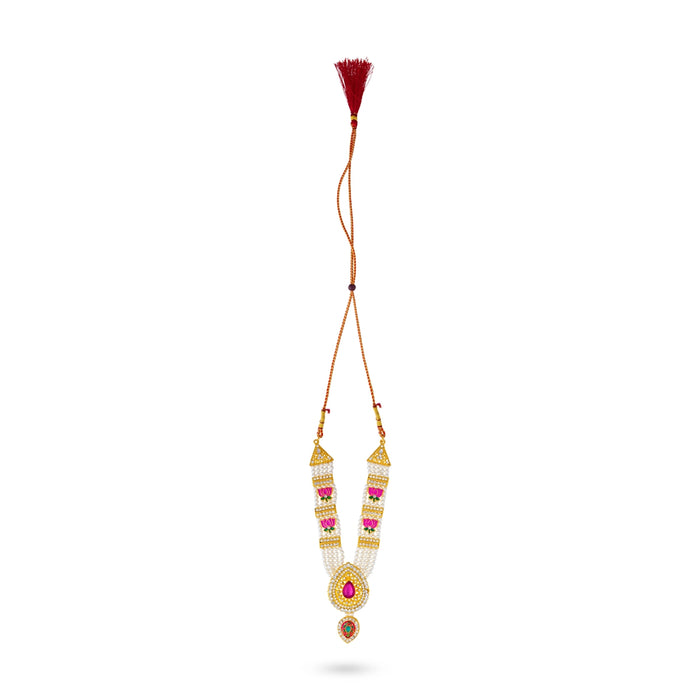 Moti Mala - 9 Inches | 5 Line / Lotus Design Beads Mala/ Stone Jewellery/ Artificial Jewelry For Deity Decor