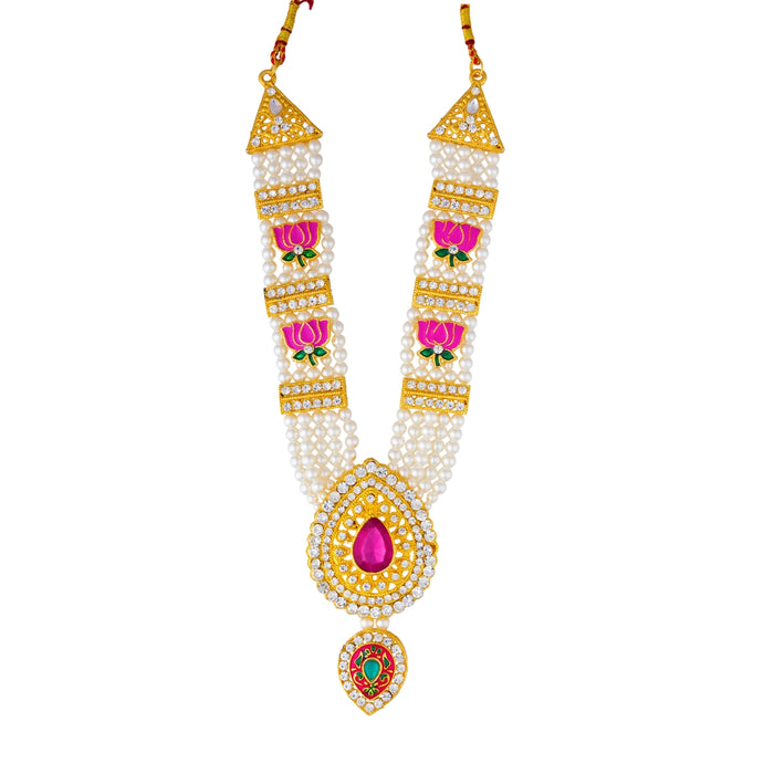 Moti Mala - 9 Inches | 5 Line / Lotus Design Beads Mala/ Stone Jewellery/ Artificial Jewelry For Deity Decor