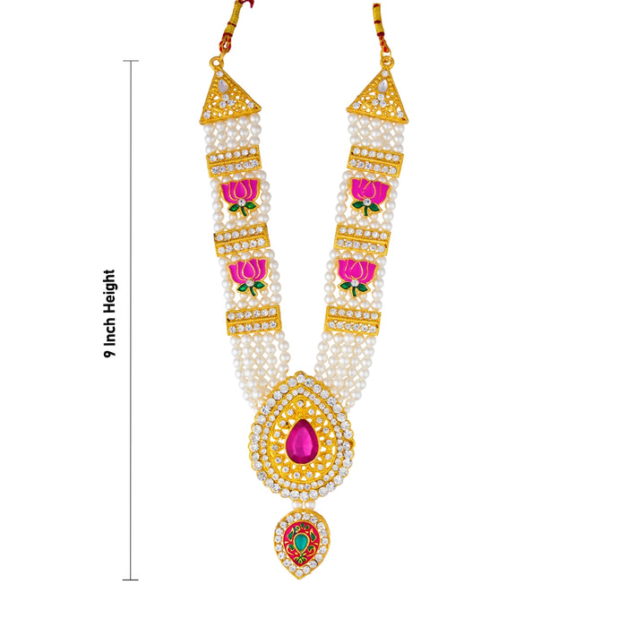 Moti Mala - 9 Inches | 5 Line / Lotus Design Beads Mala/ Stone Jewellery/ Artificial Jewelry For Deity Decor