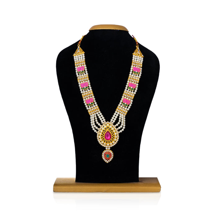 Lotus Mala - 11.5 Inches | 5 Line Mala with Dollar/ Beads & Stone Design Jewellery For Deity Alangaram