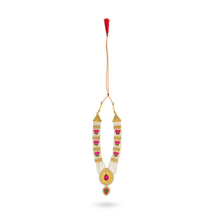 Lotus Mala - 11.5 Inches | 5 Line Mala with Dollar/ Beads & Stone Design Jewellery For Deity Alangaram