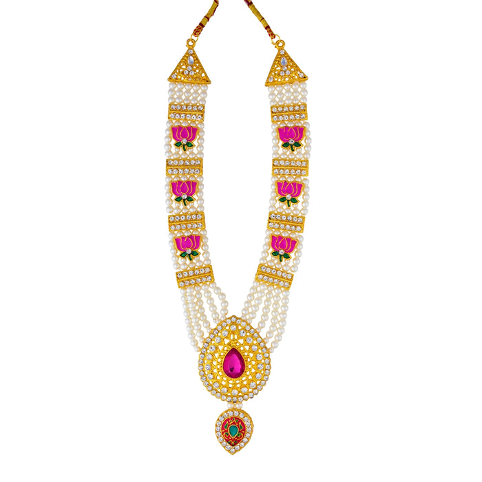 Lotus Mala - 11.5 Inches | 5 Line Mala with Dollar/ Beads & Stone Design Jewellery For Deity Alangaram