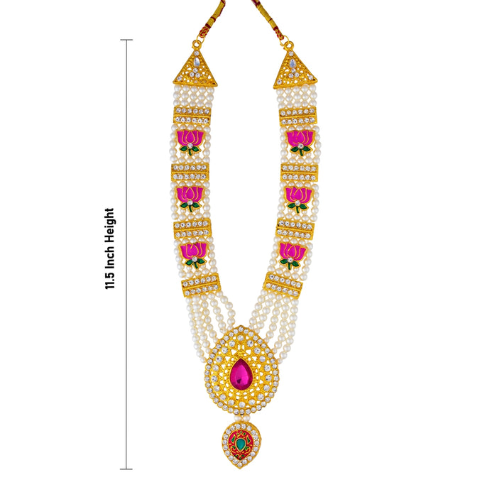 Lotus Mala - 11.5 Inches | 5 Line Mala with Dollar/ Beads & Stone Design Jewellery For Deity Alangaram