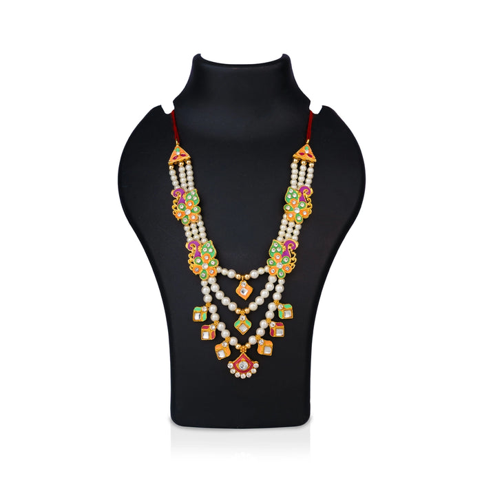Stone Mala - 6 Inches | 3 Line/ Pearl & Stone Design Jewellery/ Artificial Mala For Deity