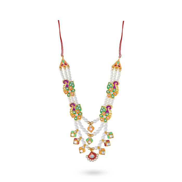 Stone Mala - 6 Inches | 3 Line/ Pearl & Stone Design Jewellery/ Artificial Mala For Deity
