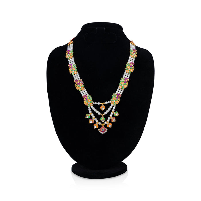 Moti Mala - 9 Inches | 3 Line/ Pearl & Stone Necklace/ Artificial Jewellery/ Stone Garland