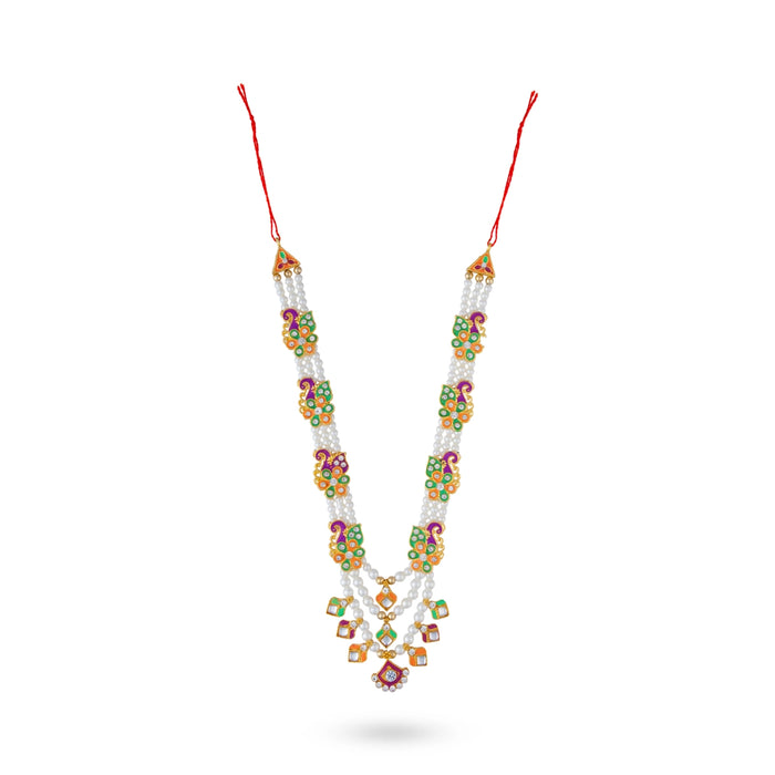 Moti Mala - 9 Inches | 3 Line/ Pearl & Stone Necklace/ Artificial Jewellery/ Stone Garland