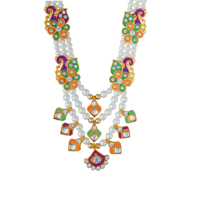 Moti Mala - 9 Inches | 3 Line/ Pearl & Stone Necklace/ Artificial Jewellery/ Stone Garland