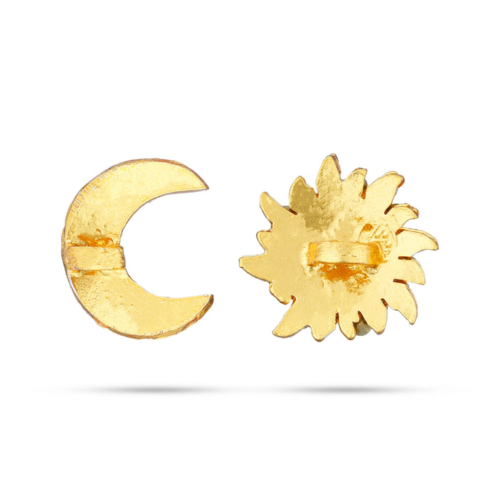 Stone Sun And Moon Pair - 0.75 x 0.5 Inch | Multicolour Stone Sun Moon/ Hair Accessories for Deity