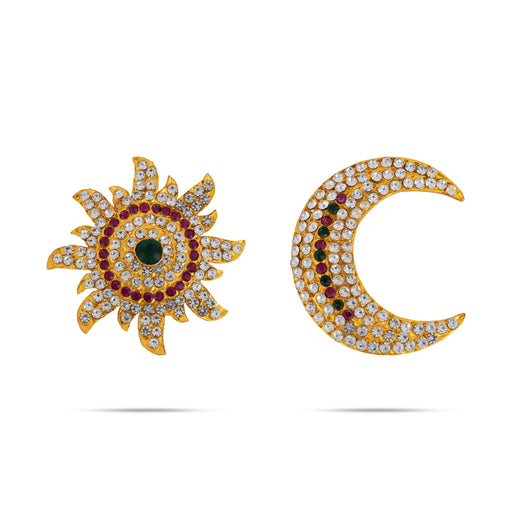 Stone Sun And Moon Pair - 2.5 Inches | Multicolour Stone Sun Moon/ Hair Accessories for Deity - Head & Face Accessories