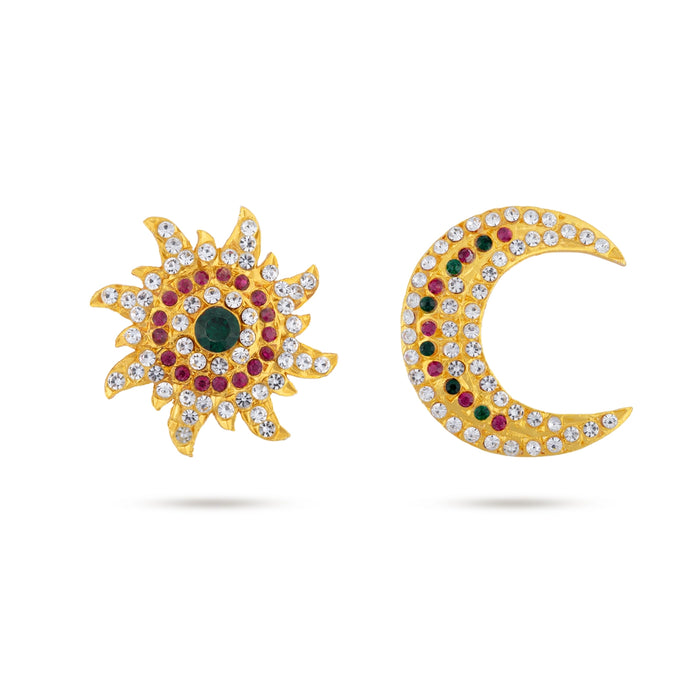 Stone Sun And Moon Pair - 2 x 1.75 Inches | Hair Accessories/ Sun Moon Stone Jewellery For Deity - Head & Face Accessories