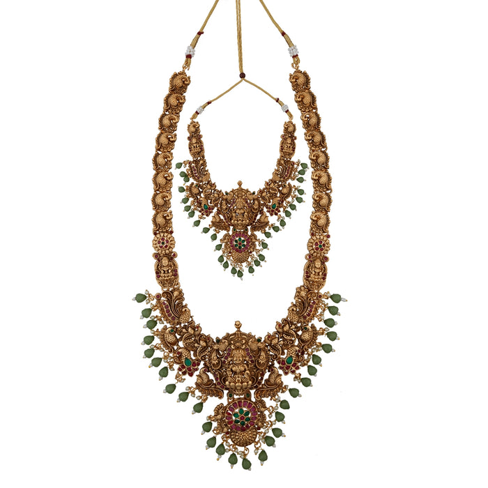 Stone Haram & Stone Necklace Set- 11.5 Inches | Antique Stone Jewelry/ Artificial Jewellery for Traditional Wear