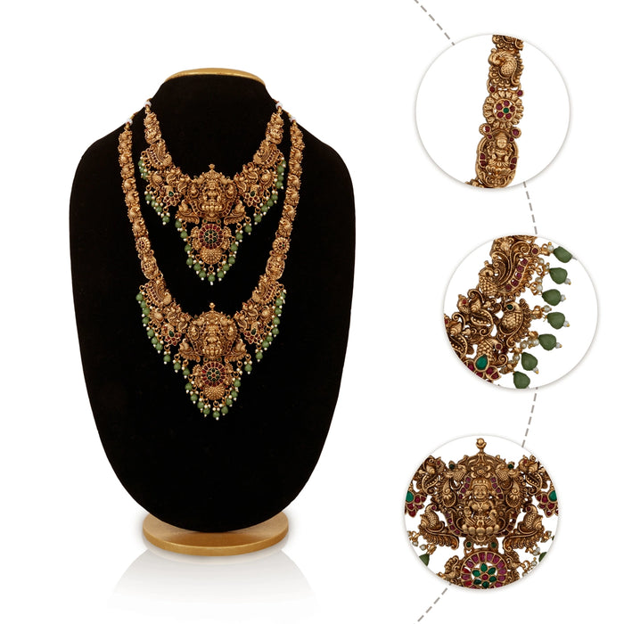 Stone Haram & Stone Necklace Set- 11.5 Inches | Antique Stone Jewelry/ Artificial Jewellery for Traditional Wear