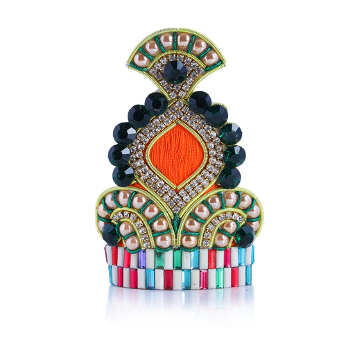 Jari Mukut  - 3.5 x 2.5 Inches |  Kireedam/ Stone Crown/ Multicolour Stone Kiritam for Deity - Head & Face Accessories