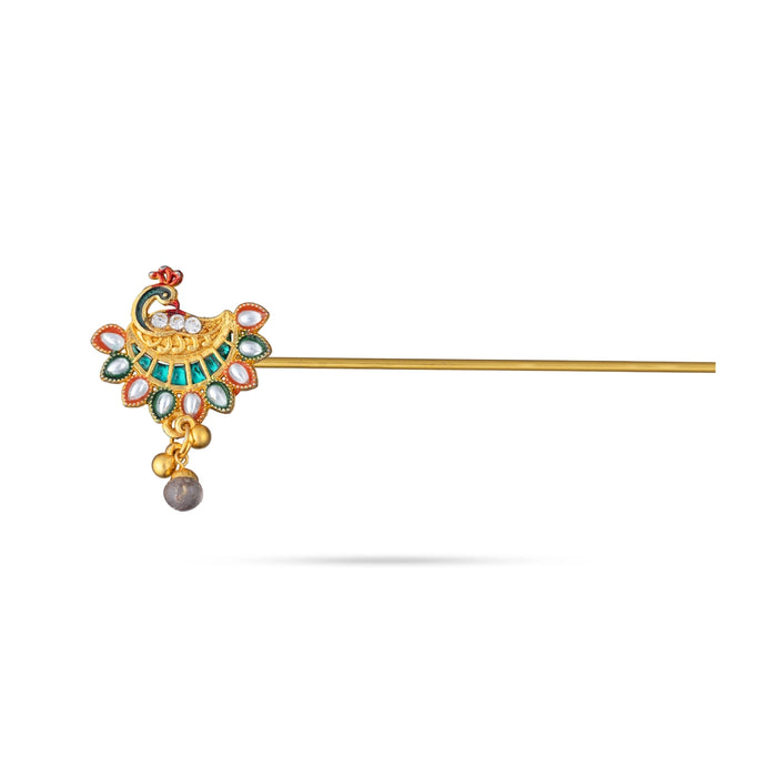 Metal Flute - 3 Inches | Decorative Krishna Bansuri with Peacock Design/ Laddu Gopal Flute for Deity Decor