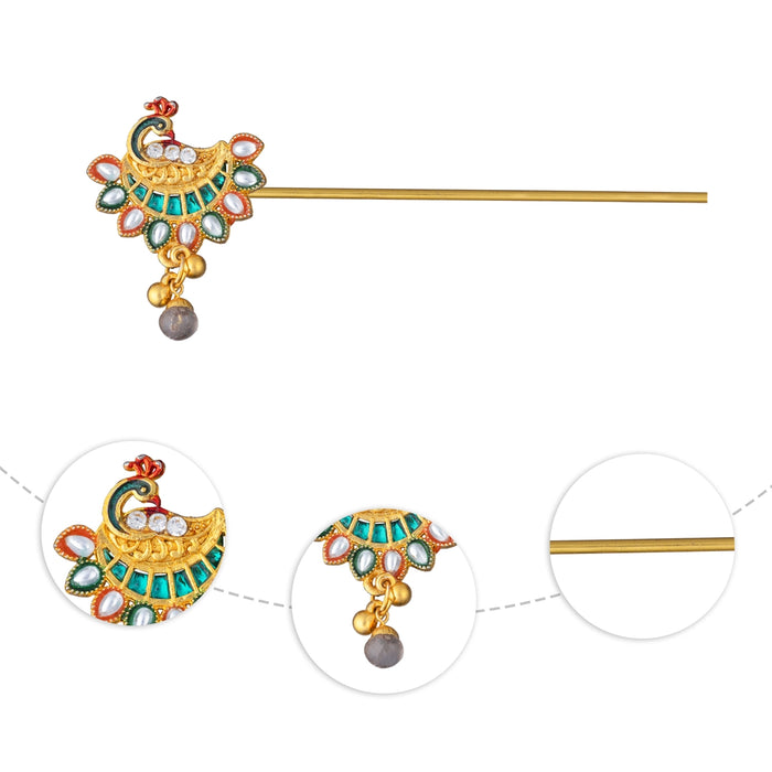 Metal Flute - 3 Inches | Decorative Krishna Bansuri with Peacock Design/ Laddu Gopal Flute for Deity Decor