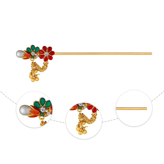 Flute - 4.5 Inches | Decorative Deity Flute/ Stone Krishna Bansuri with Floral Design for Bal Gopal Decor