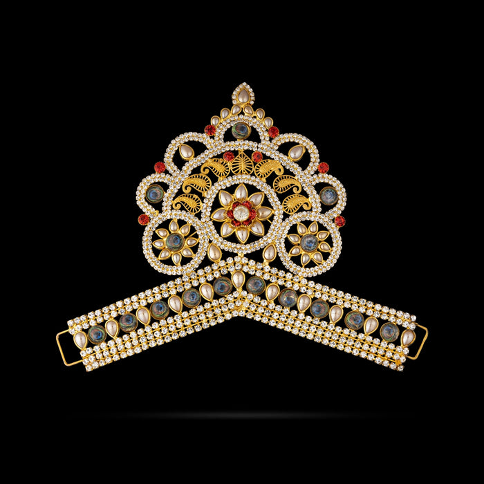 Half Crown - 4.5 x 6.5 Inches | Stone & Pearl Design Half Turban/ Kiridam/ Mukut/ Kireedam for Deity