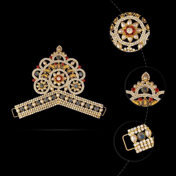 Half Crown - 4.5 x 6.5 Inches | Stone & Pearl Design Half Turban/ Kiridam/ Mukut/ Kireedam for Deity