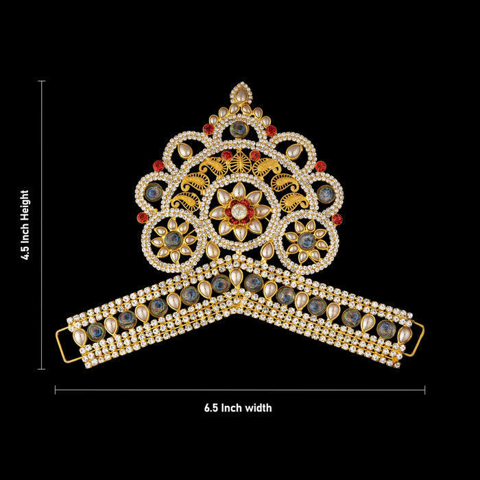 Half Crown - 4.5 x 6.5 Inches | Stone & Pearl Design Half Turban/ Kiridam/ Mukut/ Kireedam for Deity