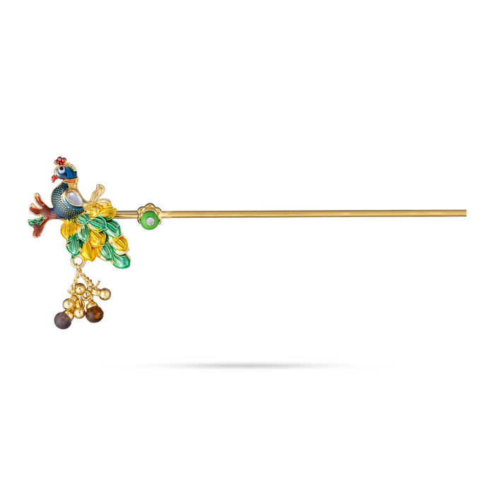Stone Flute - 5.5 Inches | Decorative Peacock Krishna Bansuri with Hanging Beads/ Flute for Deity Decor