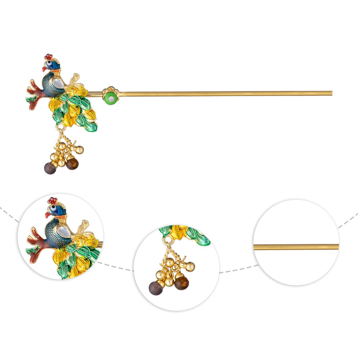 Stone Flute - 5.5 Inches | Decorative Peacock Krishna Bansuri with Hanging Beads/ Flute for Deity Decor