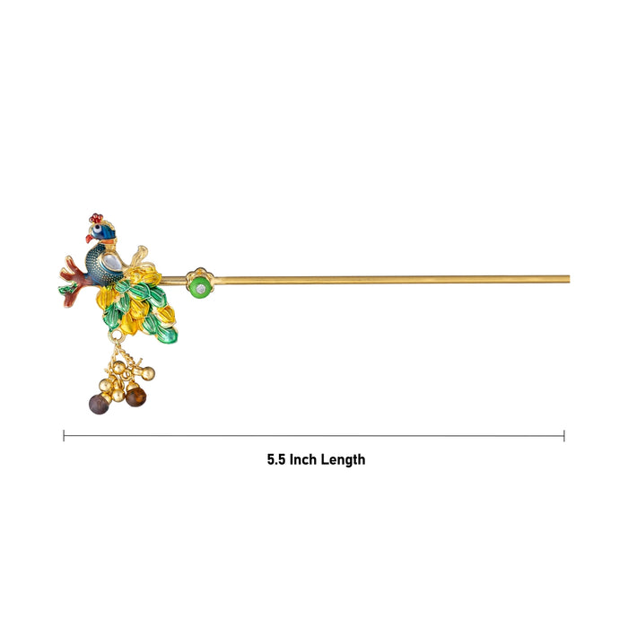 Stone Flute - 5.5 Inches | Decorative Peacock Krishna Bansuri with Hanging Beads/ Flute for Deity Decor