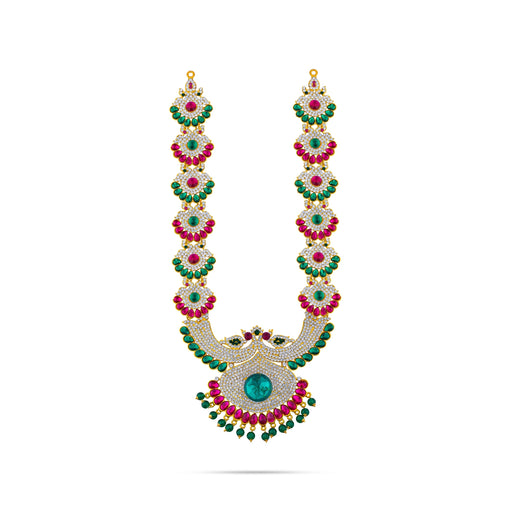 Stone Haram - 14 Inches | Peacock Design Artificial Jewellery/ Multicolour Stone Jewelry for Deity - Neck & Body Accessories
