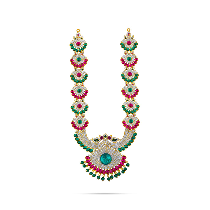 Stone Haram - 14 Inches | Peacock Design Artificial Jewellery/ Multicolour Stone Jewelry for Deity - Neck & Body Accessories