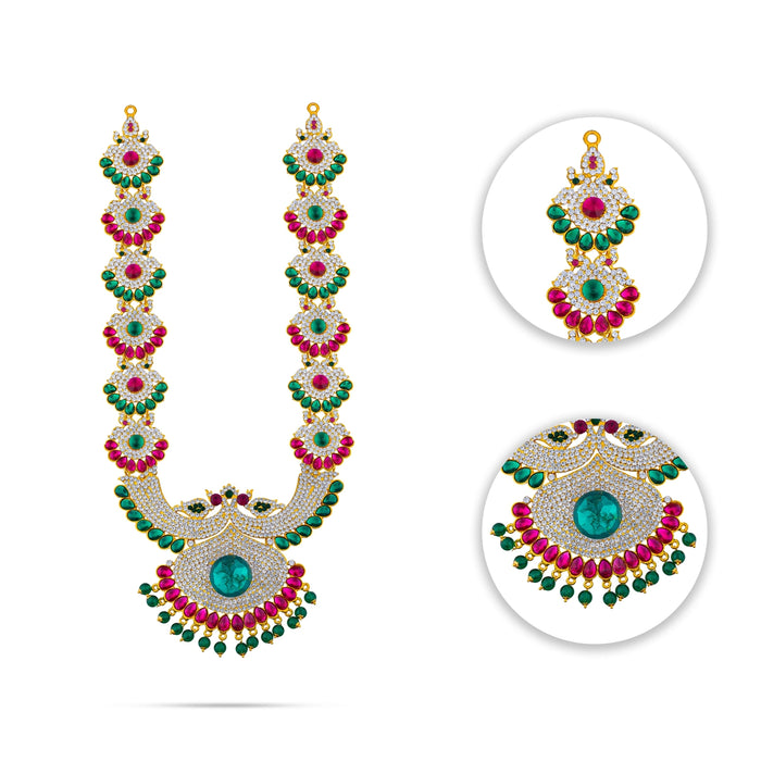 Stone Haram - 14 Inches | Peacock Design Artificial Jewellery/ Multicolour Stone Jewelry for Deity - Neck & Body Accessories