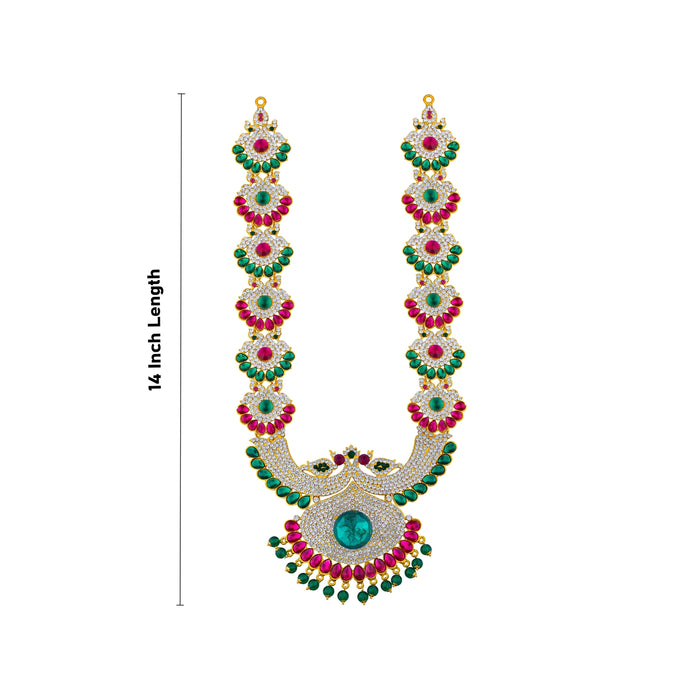 Stone Haram - 14 Inches | Peacock Design Artificial Jewellery/ Multicolour Stone Jewelry for Deity - Neck & Body Accessories