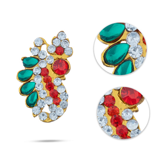 Stone Earring Set - 2 x 1 Inches | Stud Earring/ Multicoloured Stone Karnapathiram for Deity Decor - Head & Face Accessories