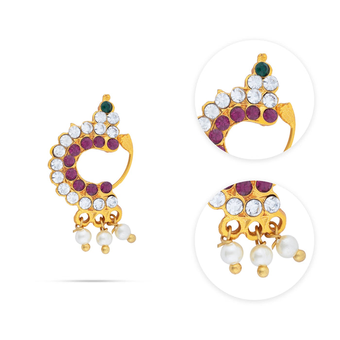 Stone Nose Pin - 1.25 x 0.5 Inch | Stone & Beads Design Nathu Bullaku/ Nose Bullaku for deity - Head & Face Accessories