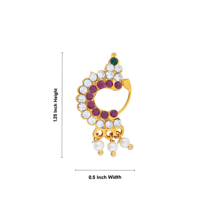 Stone Nose Pin - 1.25 x 0.5 Inch | Stone & Beads Design Nathu Bullaku/ Nose Bullaku for deity - Head & Face Accessories
