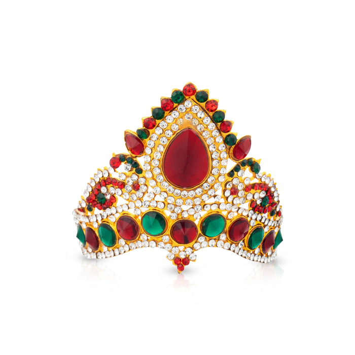 Stone Half Kireedam - 4 x 3.75 Inches | Kiridam/ Half Crown/ Multicoloured Stone Mukut for Deity Decor