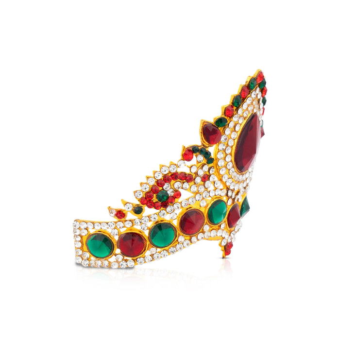 Stone Half Kireedam - 4 x 3.75 Inches | Kiridam/ Half Crown/ Multicoloured Stone Mukut for Deity Decor