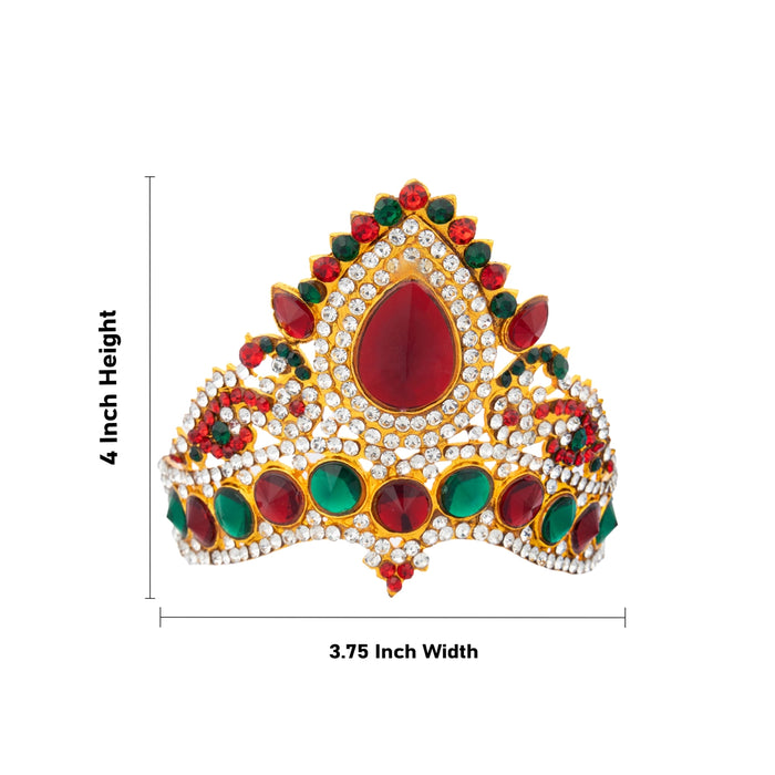 Stone Half Kireedam - 4 x 3.75 Inches | Kiridam/ Half Crown/ Multicoloured Stone Mukut for Deity Decor