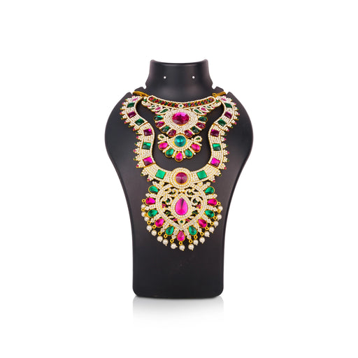 Stone Necklace & Stone Haram Pair - 11 x 7.5 Inches | Beads & Multicolour Stone Jewellery for Deity - Neck & Body Accessories