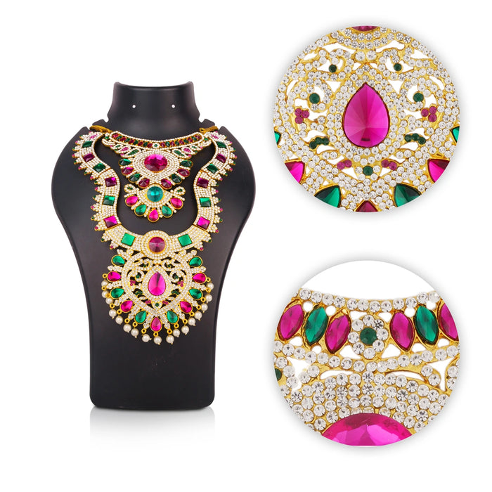 Stone Necklace & Stone Haram Pair - 11 x 7.5 Inches | Beads & Multicolour Stone Jewellery for Deity - Neck & Body Accessories