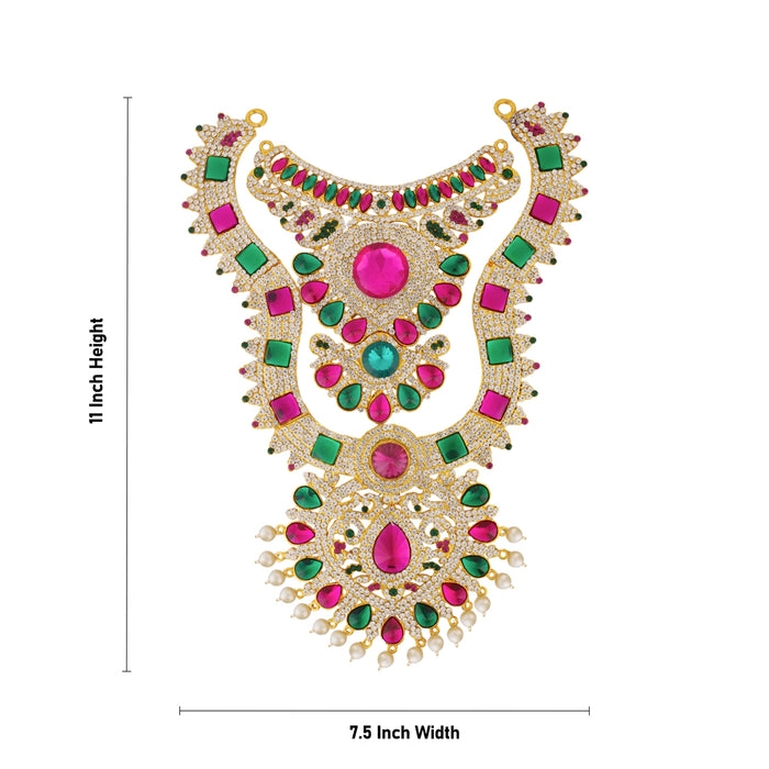 Stone Necklace & Stone Haram Pair - 11 x 7.5 Inches | Beads & Multicolour Stone Jewellery for Deity - Neck & Body Accessories