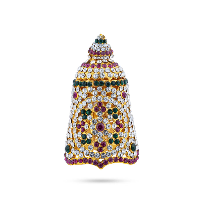 Stone Kireedam - 3 X 1.5 Inches | Multicolour Full Crown/ Mukut/ Kiridam For Deity Decor