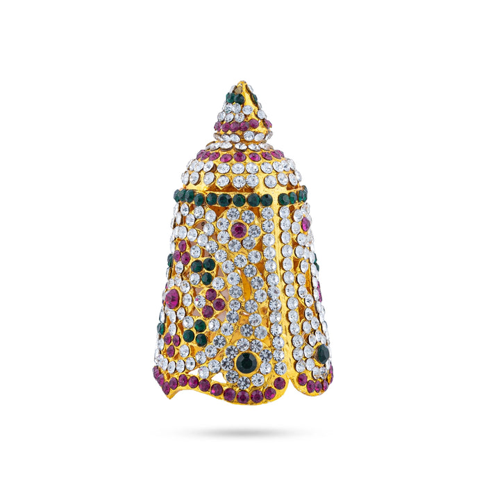 Stone Kireedam - 3 X 1.5 Inches | Multicolour Full Crown/ Mukut/ Kiridam For Deity Decor
