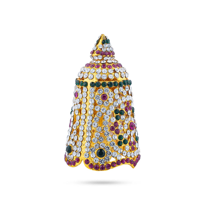 Stone Kireedam - 3 X 1.5 Inches | Multicolour Full Crown/ Mukut/ Kiridam For Deity Decor