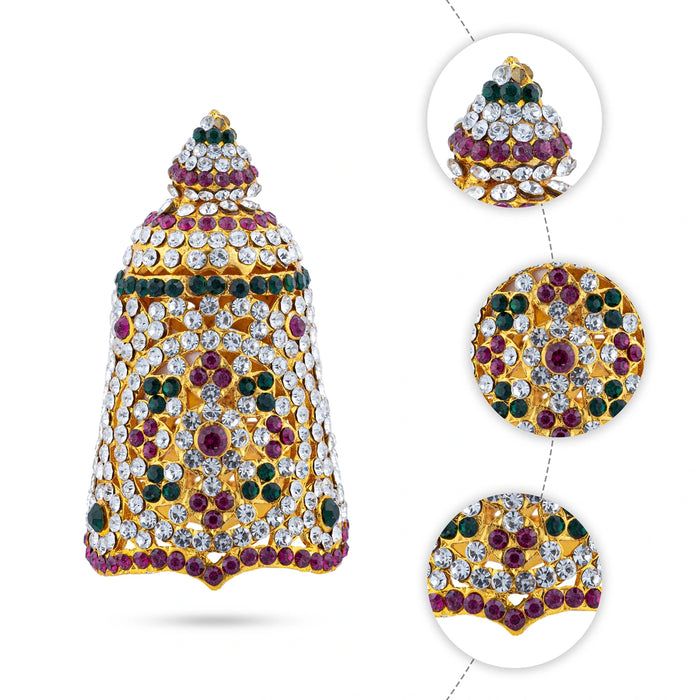 Stone Kireedam - 3 X 1.5 Inches | Multicolour Full Crown/ Mukut/ Kiridam For Deity Decor