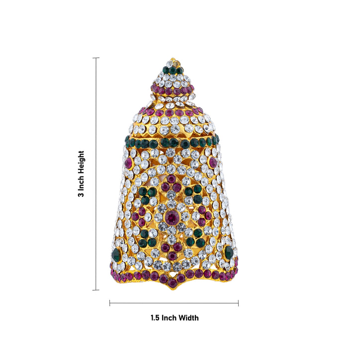 Stone Kireedam - 3 X 1.5 Inches | Multicolour Full Crown/ Mukut/ Kiridam For Deity Decor