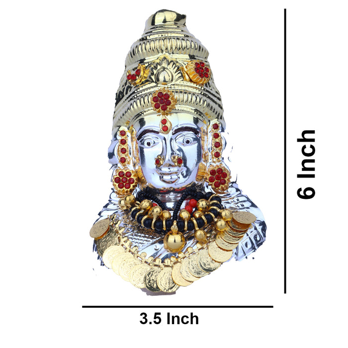 Ammavari Face - 6 Inches | Lakshmi Face in Silver/ Amman Face/ Goddess Face for Deity