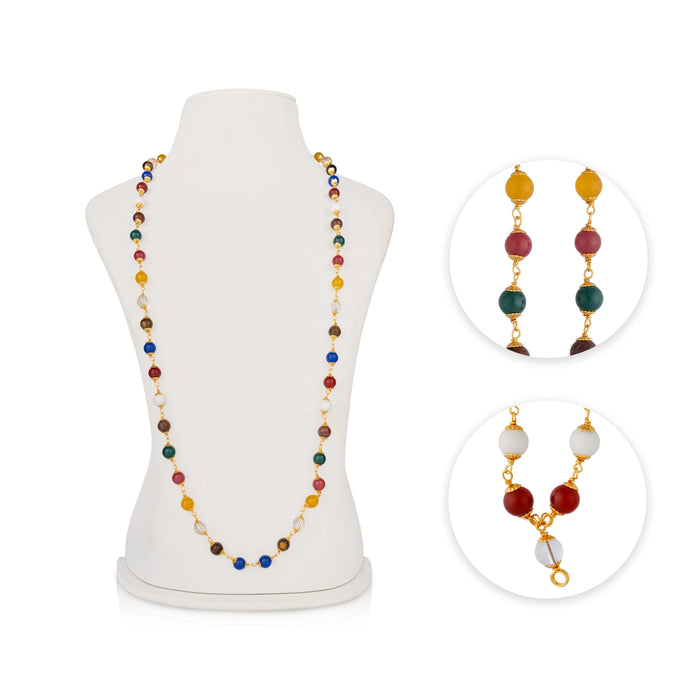 Navaratna Mala - 17 Inches | 55 Beads/ Crystal Mala With Gold Cup/ Navarathna Mala for Men & Women