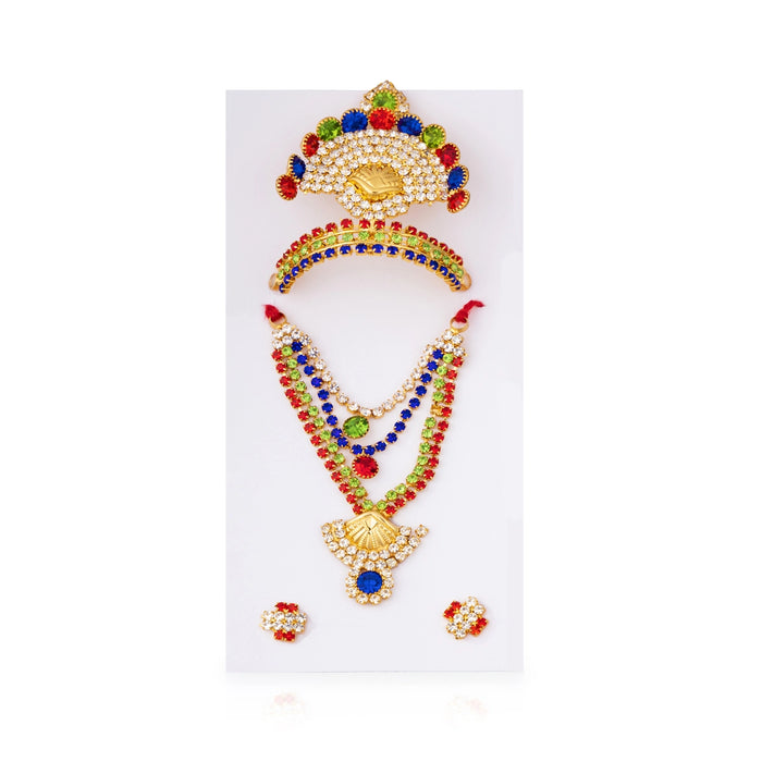 Mala Kiridam Set | Decorative God Idol Jewelry Set/ Mukut, Mala & Earrings for Krishna Idol