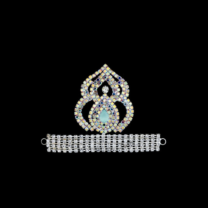 Stone Mala & Stone Crown Pair - 4 x 2 Inches | Multicolour Stone Necklace & Kireedam for Deity Decor - Neck & Body Accessories